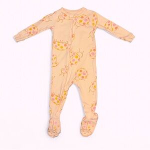 Kids Peach Ladybug Print One-Piece Footed Pajamas